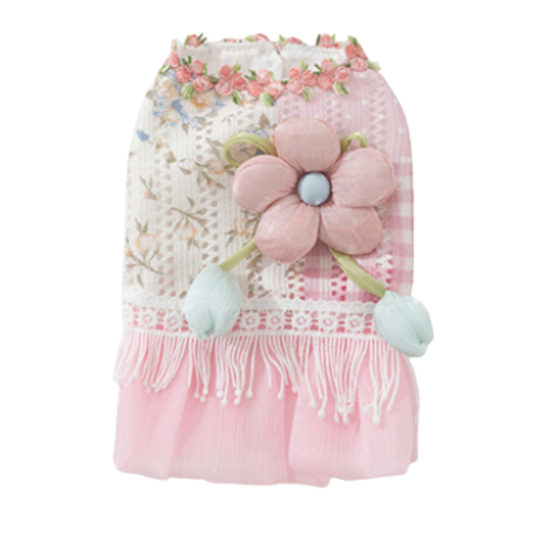 3D Flower Lace Dress – Hollow‑Out Breathable Spring/Summer Pet Clothes (PC-PCS-0011)