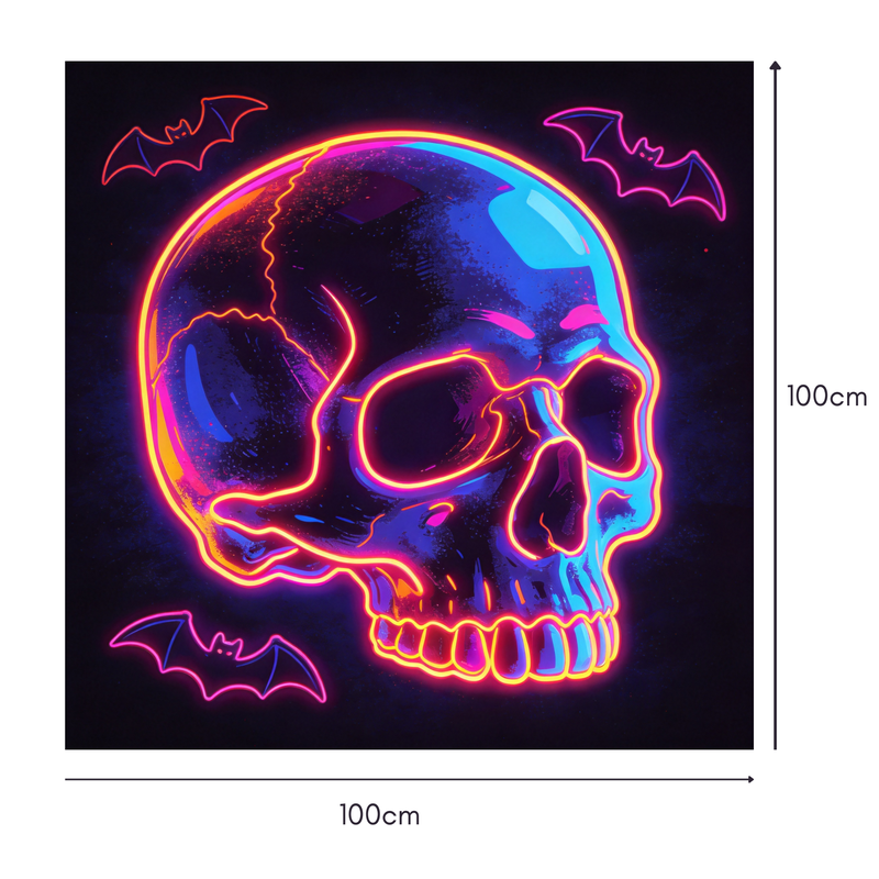 Neon Skull Cyber Mahjongg Mat – Glowing Cyberpunk Halloween Decor (MJ-MT-HW-0019)