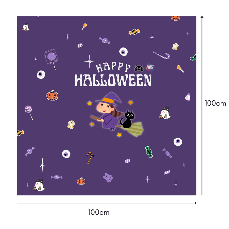 Cozy Witch & Kitty Mahjongg Mat – Cute Halloween Witch, Cat & “HAPPY HALLOWEEN” (MJ-MT-HW-0024)