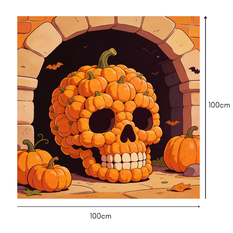 Pumpkin Skull Arch Mahjongg Mat – Jack‑o’‑Lantern Skull Halloween Decor (MJ-MT-HW-0014)