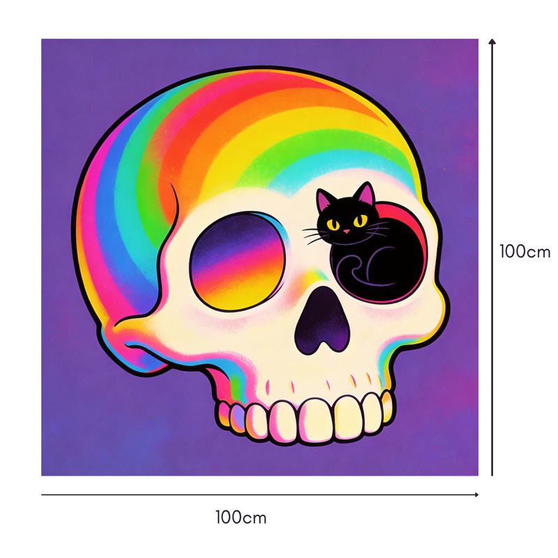 Rainbow Skull Cat Mahjongg Mat – Pop Art Halloween Decor (MJ-MT-HW-0007)