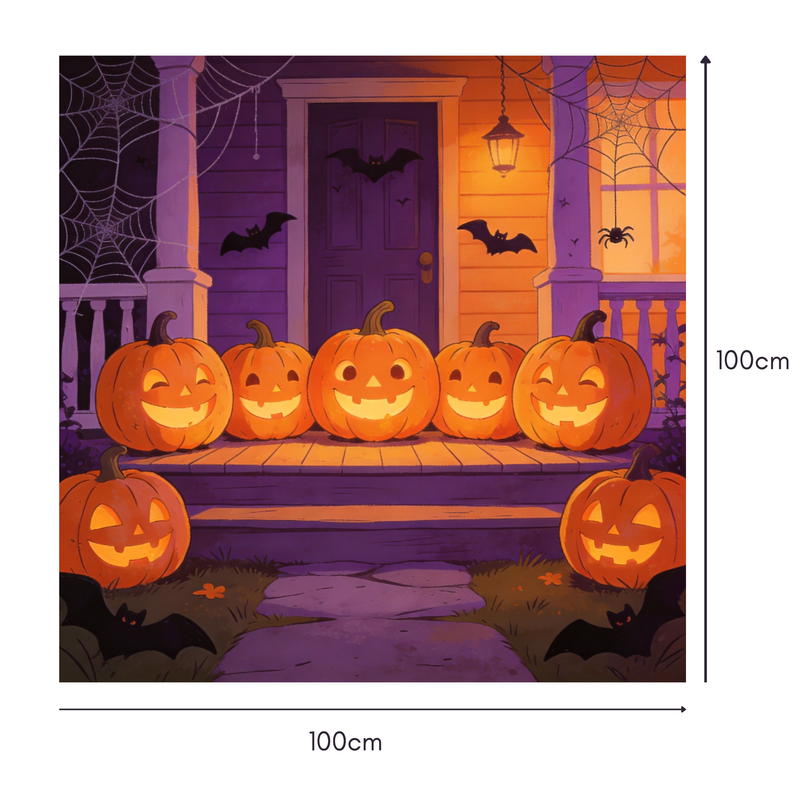 Porch Pumpkin Party Mahjongg Mat – Halloween Porch Scene with Glowing Pumpkins (MJ-MT-HW-0016)