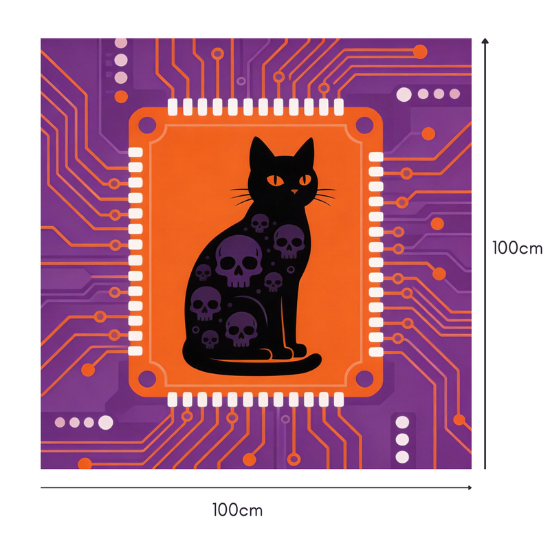Cyber Skull Cat Mahjongg Mat – Digital Halloween Decor (MJ-MT-HW-0008)
