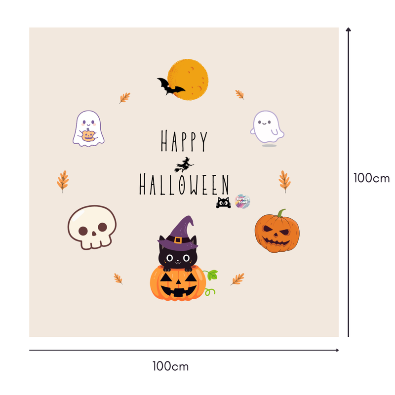 Sweet Spooky Moon Mahjongg Mat – Cute Halloween Bat, Cat & Pumpkin Design (MJ-MT-HW-0023)