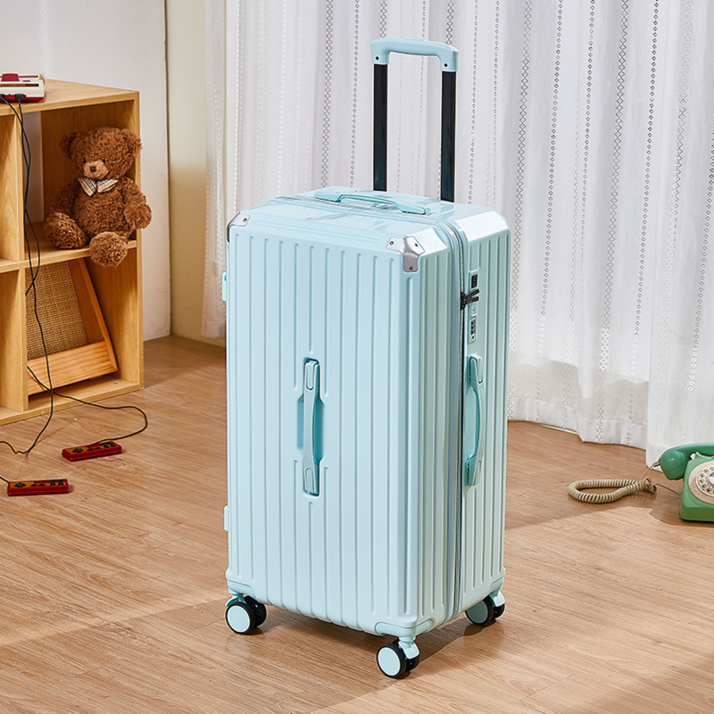 Thickened Suitcase – 5-Wheel, USB, Cup Holder, Hook, Double Mesh (Light Blue) (TR-HARD-0051)