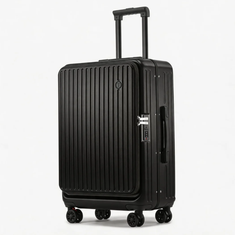 Side-Open Expandable Suitcase – Travel Luggage with Spinner Wheels (Midnight Black) (TR-HARD-0100)