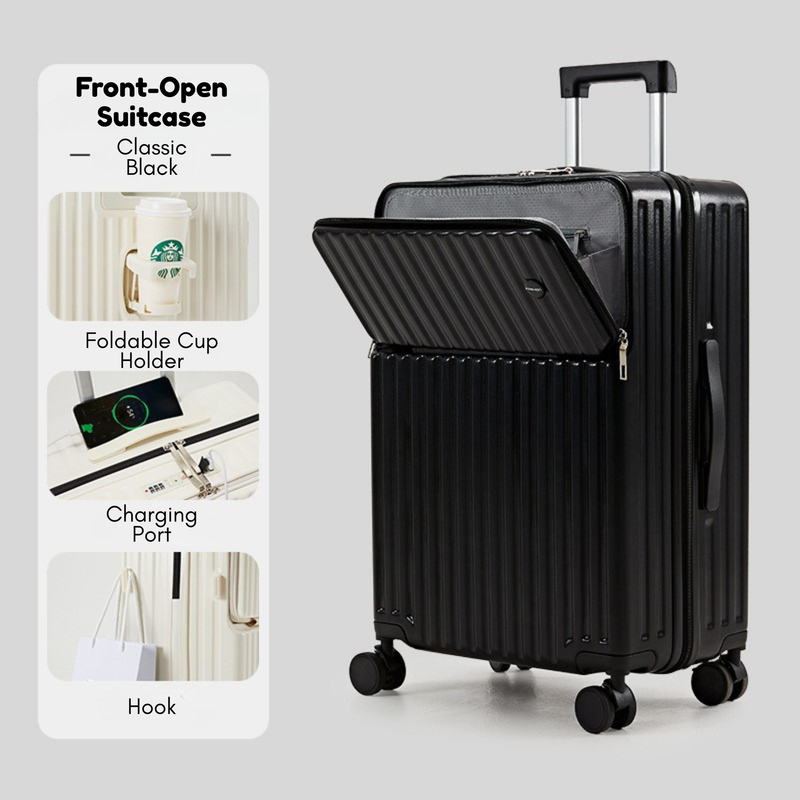 New Large Capacity Suitcase – Spinner Wheels (Classic Black) (TR-HARD-0082)