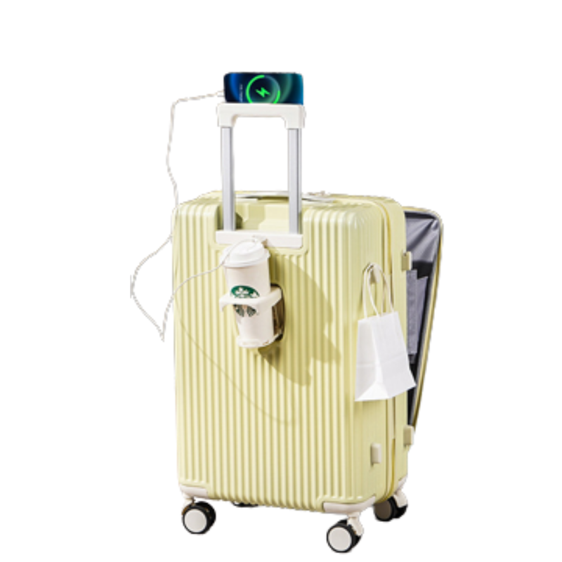 Front-Opening Multifunctional Suitcase – Thickened, USB (Lemon Yellow) (TR-HARD-0077)