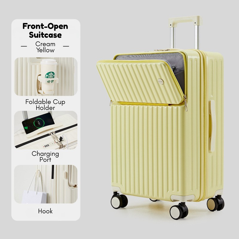 New Large Capacity Suitcase – Spinner Wheels (Cream Yellow) (TR-HARD-0083)