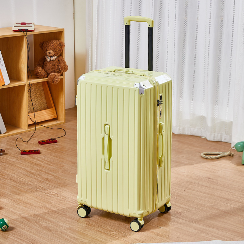 Thickened Suitcase – 5-Wheel, USB, Cup Holder, Hook, Double Mesh (Cheese Yellow) (TR-HARD-0053)