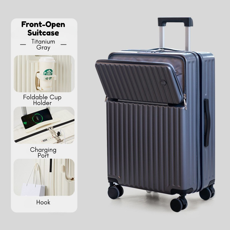 New Large Capacity Suitcase – Travel Luggage with Spinner Wheels (Titanium Gray) (TR-HARD-0086)