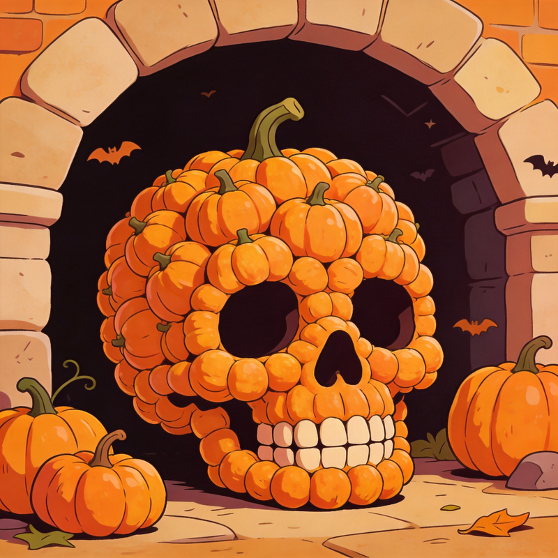 Pumpkin Skull Arch Mahjongg Mat – Jack‑o’‑Lantern Skull Halloween Decor (MJ-MT-HW-0014)