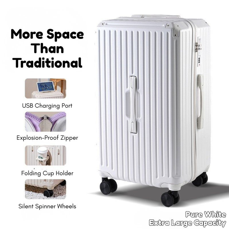 Large Capacity Durable Thickened Luggage – Anti-Burst Zipper & Spinner Wheels Travel Suitcase (Pure White) (TR-HARD-0015)