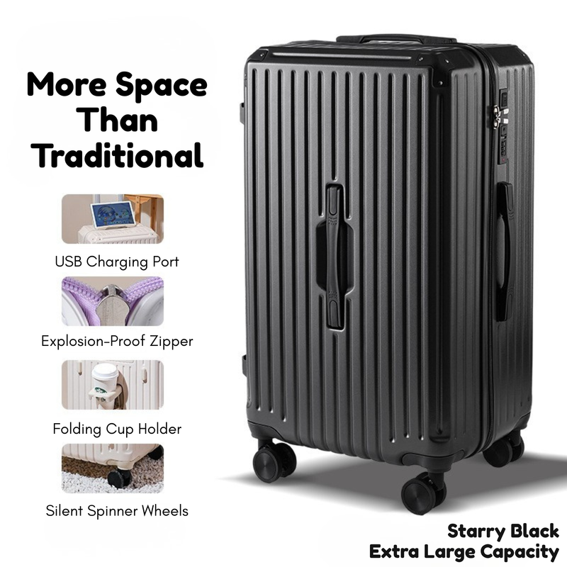 Large Capacity Durable Thickened Luggage – Anti-Burst Zipper & Spinner Wheels Travel Suitcase (Starry Black) (TR-HARD-0017)