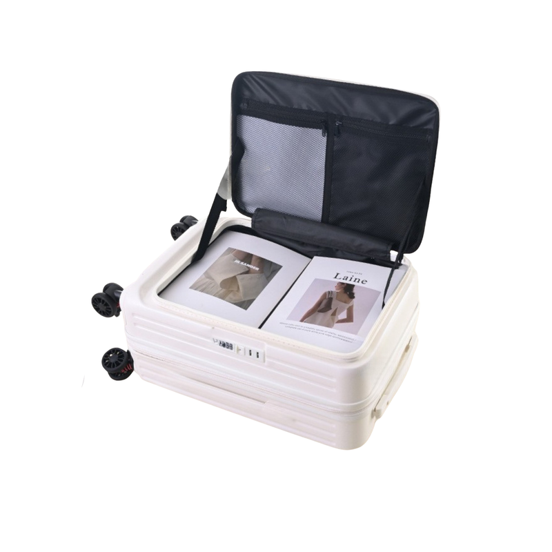 Side‑Open Expandable Suitcase – Zipper Expandable, 1/9 Split (Milky White) (TR-HARD-0091)