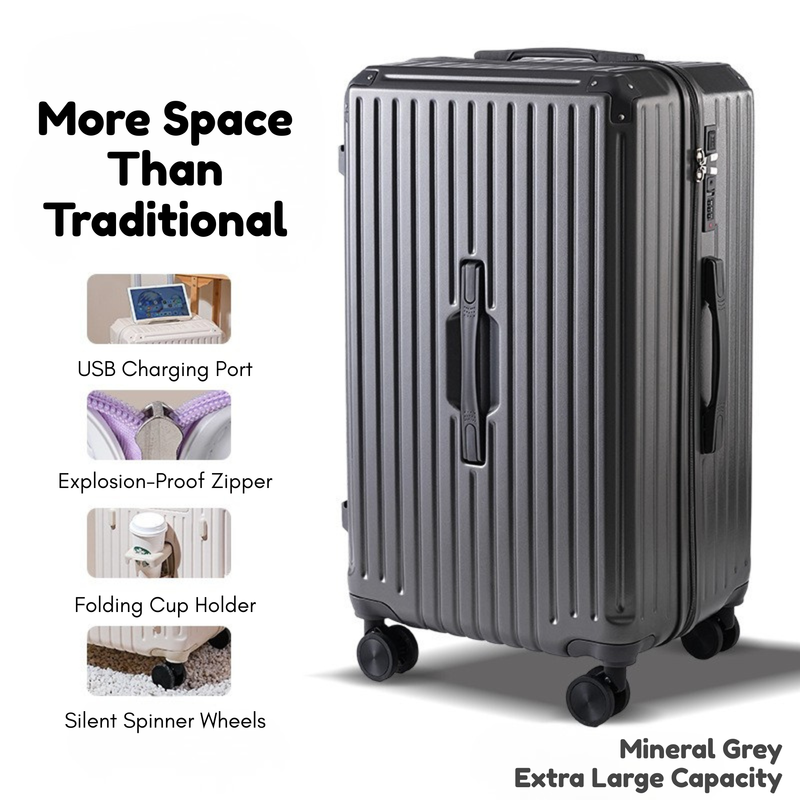 Large Capacity Durable Thickened Luggage – Anti-Burst Zipper & Spinner Wheels Travel Suitcase (Mineral Rock Gray) (TR-HARD-0018)