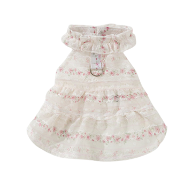 White Floral Fairy Dress – Lightweight Summer Pet Clothes, Breathable Two‑Leg Design (PC-PCS-0006)