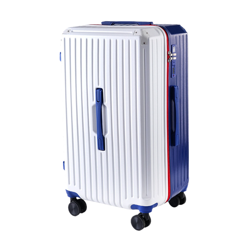 Large Capacity Durable Thickened Luggage – Anti-Burst Zipper & Spinner Wheels Travel Suitcase (White & Blue) (TR-HARD-0013)