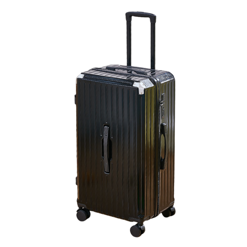 Thickened Suitcase – 5-Wheel, USB, Cup Holder, Hook, Double Mesh (Obsidian Black) (TR-HARD-0048)
