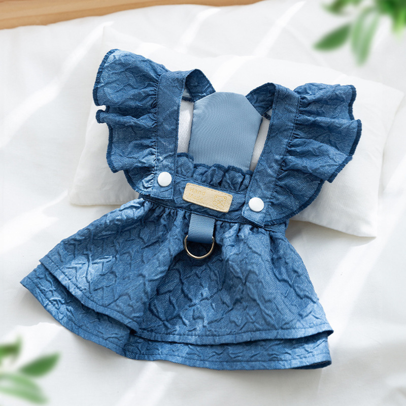 Denim Dress with Small Flying Sleeve – Lightweight Spring/Summer Pet Clothes (PC-PCS-0008)
