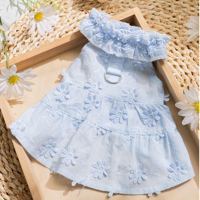 Blue Daisy Fairy Floral Dress – Lightweight Summer Pet Clothes, Breathable Two‑Leg Design (PC-PCS-0005)