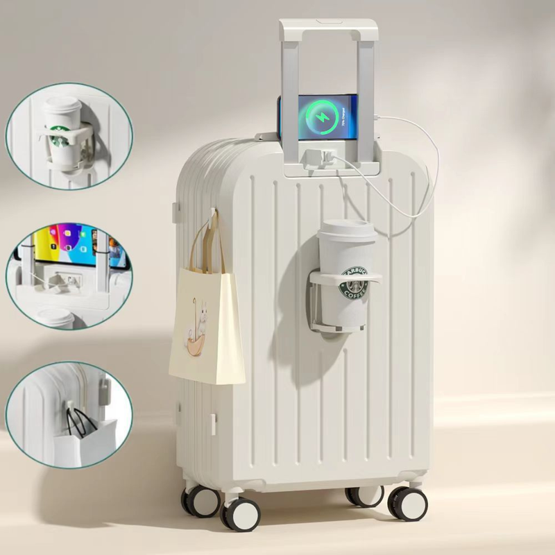 Little Fresh Suitcase – USB & Cup Holder (Milky White) (TR-HARD-0026)