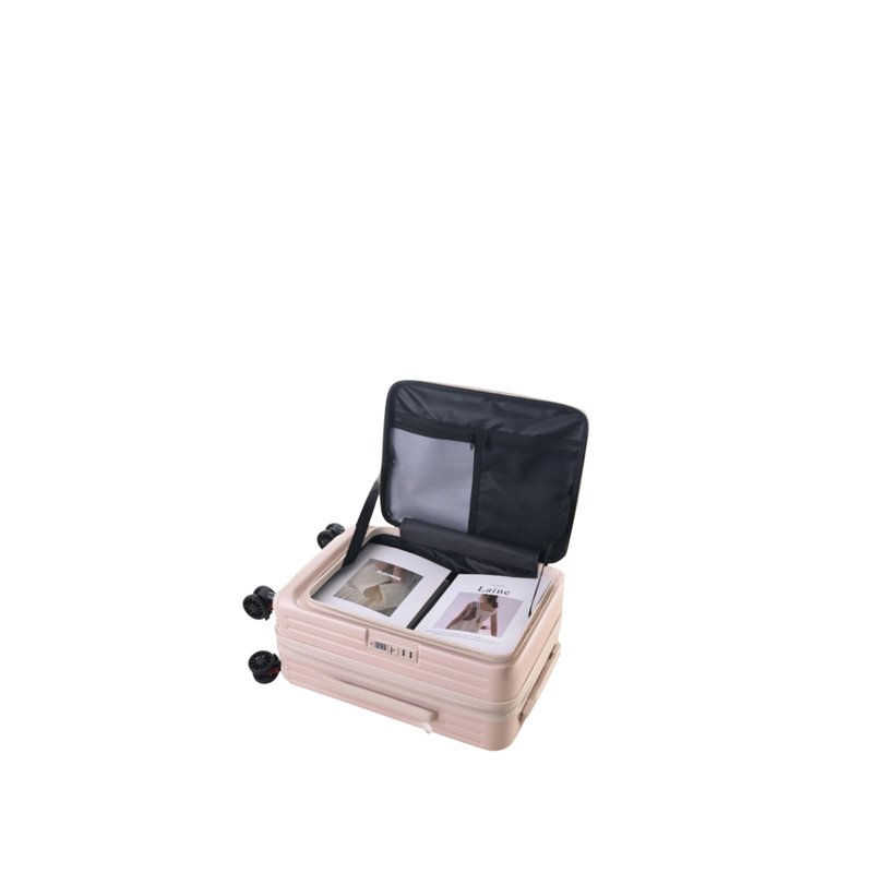 Side‑Open Expandable Suitcase – Zipper Expandable, 1/9 Split (Milk Tea) (TR-HARD-0092)