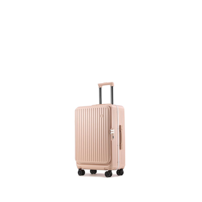 Side‑Open Suitcase – Aluminum Frame, Non‑Expandable, 1/9 Split (Milk Tea) (TR-HARD-0088)