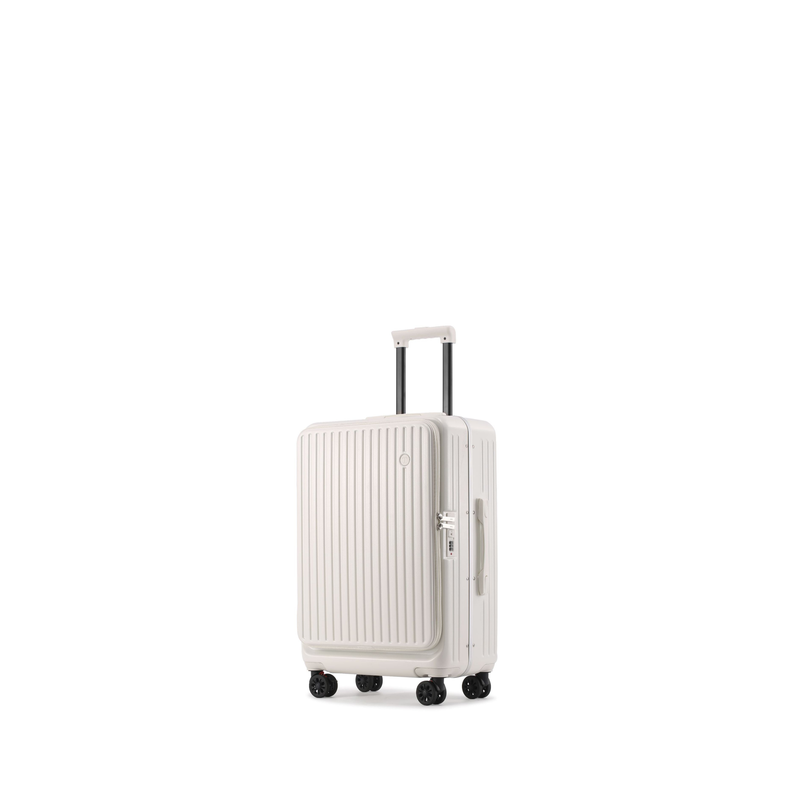Side‑Open Suitcase – Aluminum Frame, Non‑Expandable, 1/9 Split (Milky White) (TR-HARD-0087)
