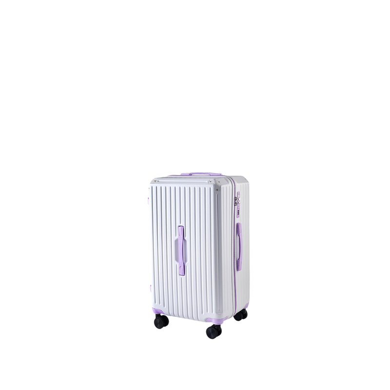 Large Capacity Durable Thickened Luggage – Anti-Burst Zipper & Spinner Wheels Travel Suitcase (White & Purple) (TR-HARD-0014)
