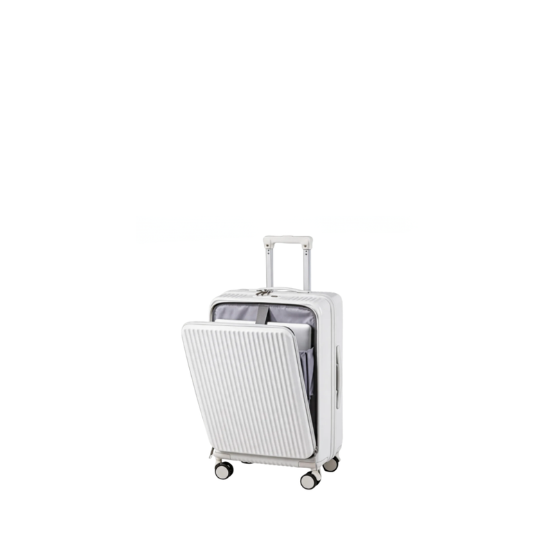 Front-Opening Multifunctional Suitcase – Thickened, USB (White) (TR-HARD-0074)