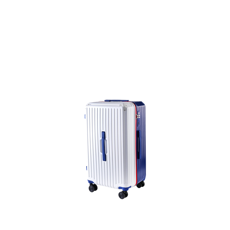 Large Capacity Durable Thickened Luggage – Anti-Burst Zipper & Spinner Wheels Travel Suitcase (White & Blue) (TR-HARD-0013)