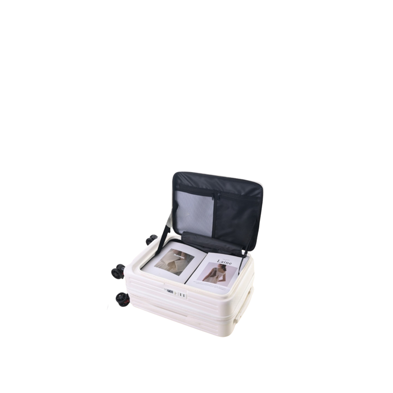 Side‑Open Expandable Suitcase – Zipper Expandable, 1/9 Split (Milky White) (TR-HARD-0091)
