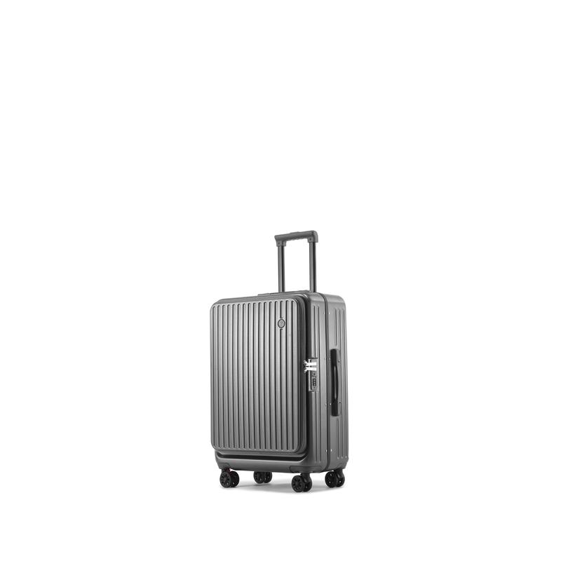 Side‑Open Suitcase – Aluminum Frame, Non‑Expandable, 1/9 Split (Pearl Gray) (TR-HARD-0089)