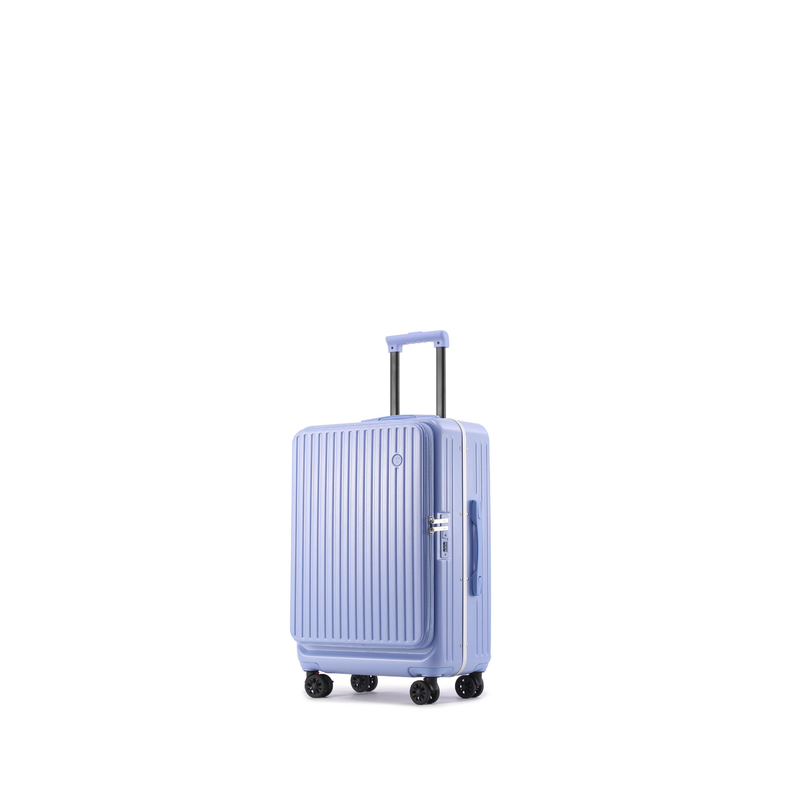 Side‑Open Suitcase – Aluminum Frame, Non‑Expandable, 1/9 Split (Azure Blue) (TR-HARD-0090)