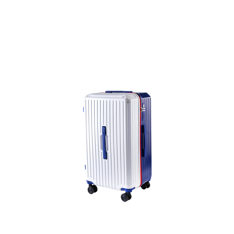Large Capacity Durable Thickened Luggage – Anti-Burst Zipper & Spinner Wheels Travel Suitcase (White & Blue) (TR-HARD-0013)