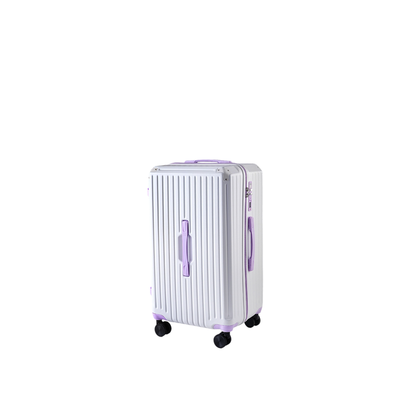 Large Capacity Durable Thickened Luggage – Anti-Burst Zipper & Spinner Wheels Travel Suitcase (White & Purple) (TR-HARD-0014)