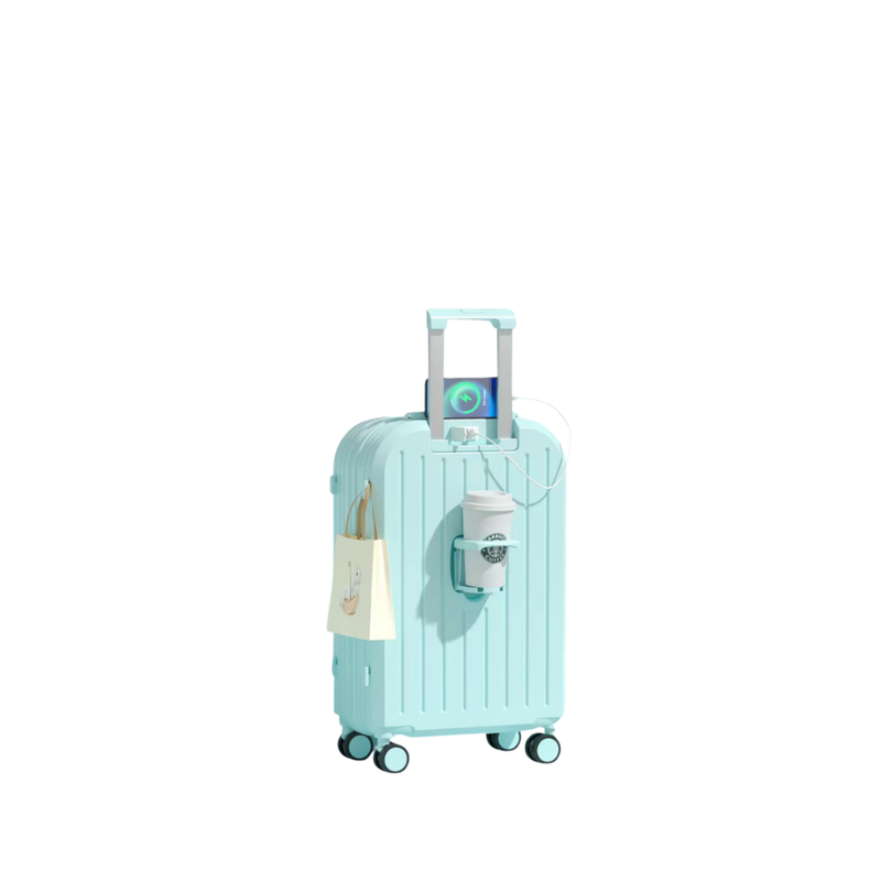 Little Fresh Suitcase – USB & Cup Holder (Sky Blue) (TR-HARD-0028)