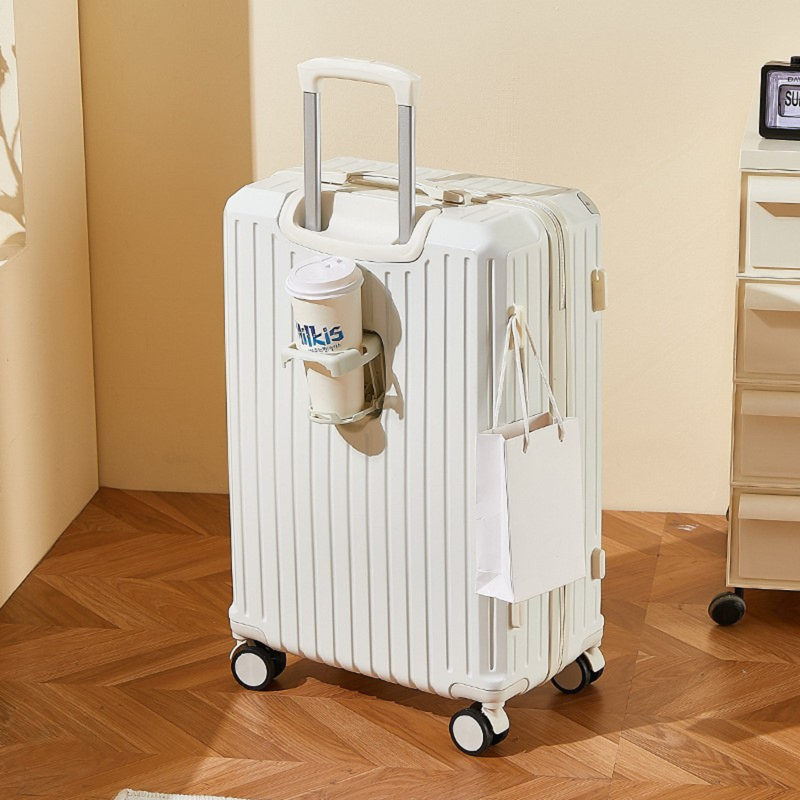 Multifunctional Suitcase – Anti-Collision, Cup Holder (Cream White) (TR-HARD-0064)