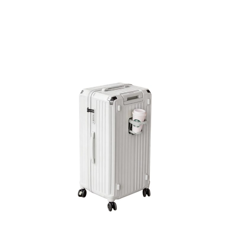 Large Capacity Durable Suitcase – Upgraded Cup Holder (Elegant White) (TR-HARD-0038)