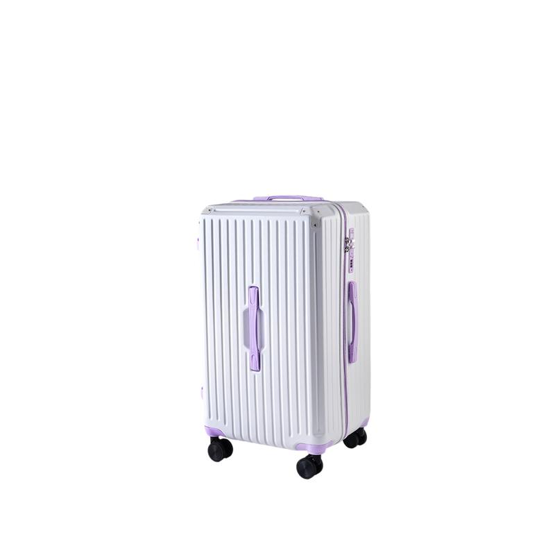 Large Capacity Durable Thickened Luggage – Anti-Burst Zipper & Spinner Wheels Travel Suitcase (White & Purple) (TR-HARD-0014)
