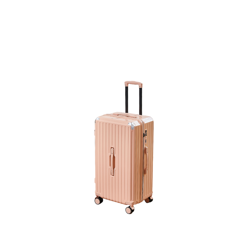 Thickened Suitcase – 5-Wheel, USB, Cup Holder, Hook, Double Mesh (Cornelian Pink) (TR-HARD-0050)