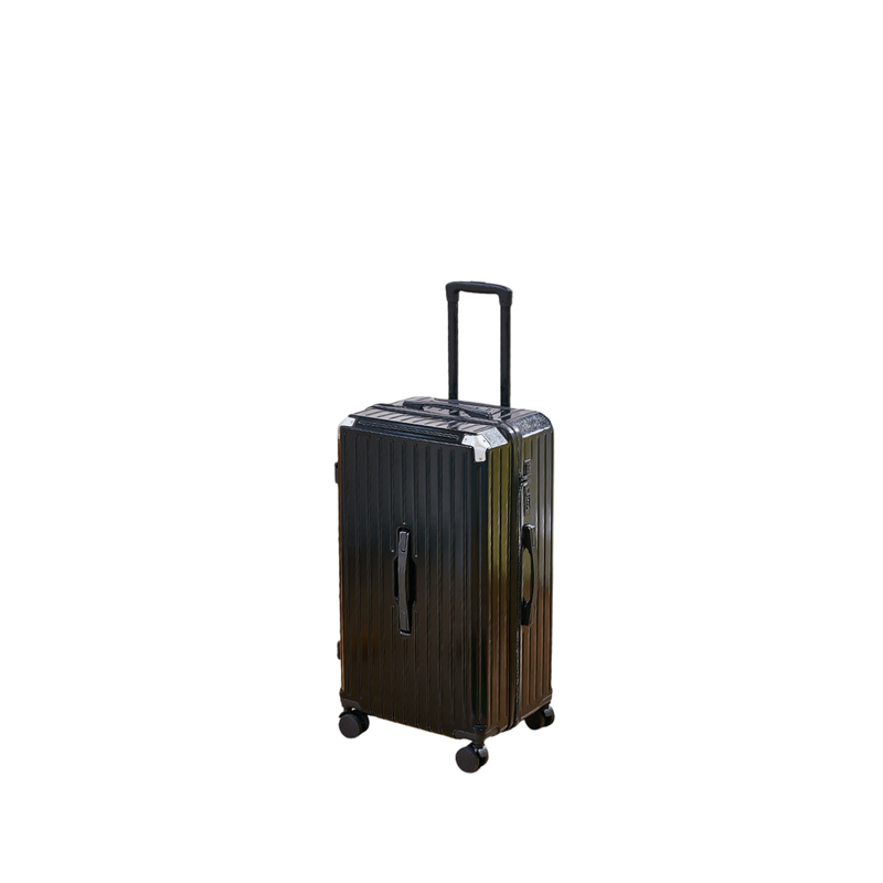 Thickened Suitcase – 5-Wheel, USB, Cup Holder, Hook, Double Mesh (Obsidian Black) (TR-HARD-0048)