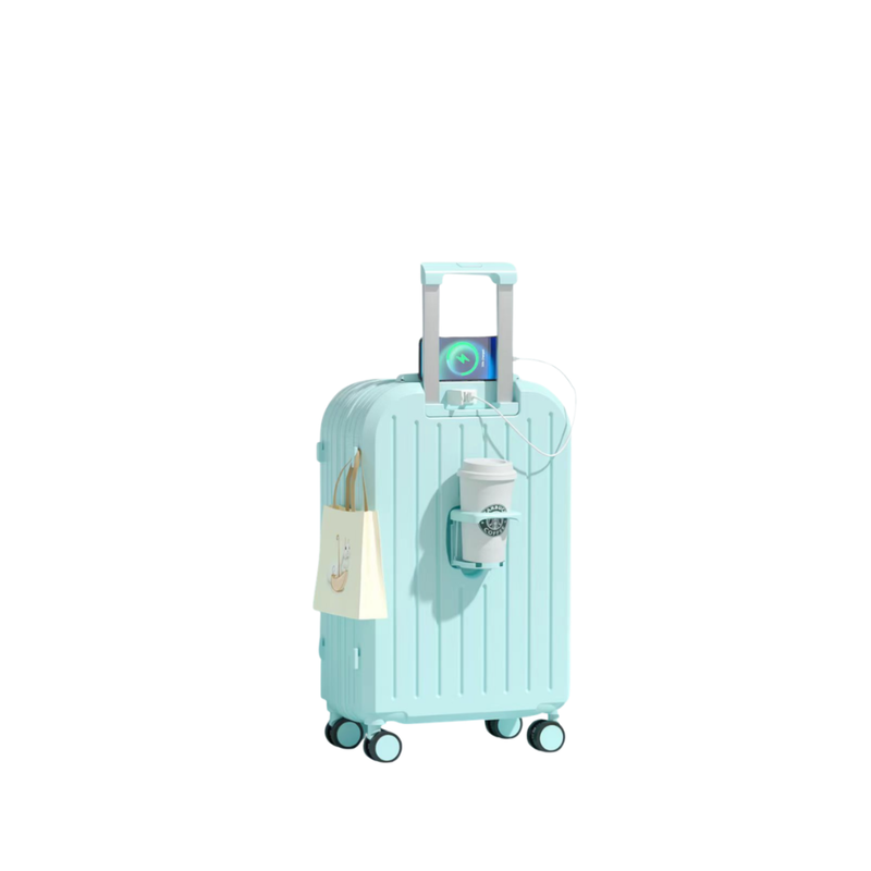 Little Fresh Suitcase – USB & Cup Holder (Sky Blue) (TR-HARD-0028)