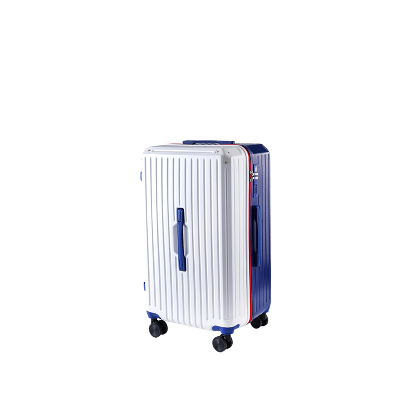 Large Capacity Durable Thickened Luggage – Anti-Burst Zipper & Spinner Wheels Travel Suitcase (White & Blue) (TR-HARD-0013)