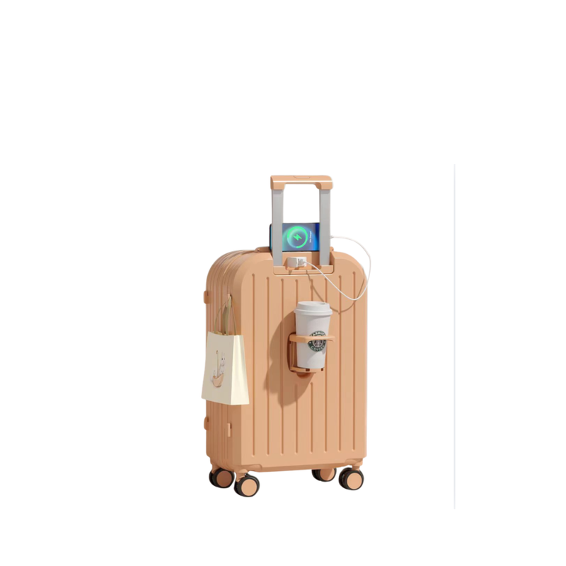 Little Fresh Suitcase – USB & Cup Holder (Sakura Pink) (TR-HARD-0030)