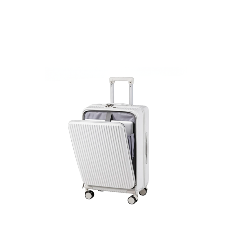 Front-Opening Multifunctional Suitcase – Thickened, USB (White) (TR-HARD-0074)