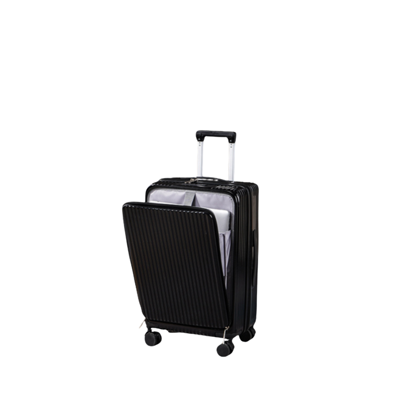 Front-Opening Multifunctional Suitcase – Thickened, USB (Black) (TR-HARD-0078)