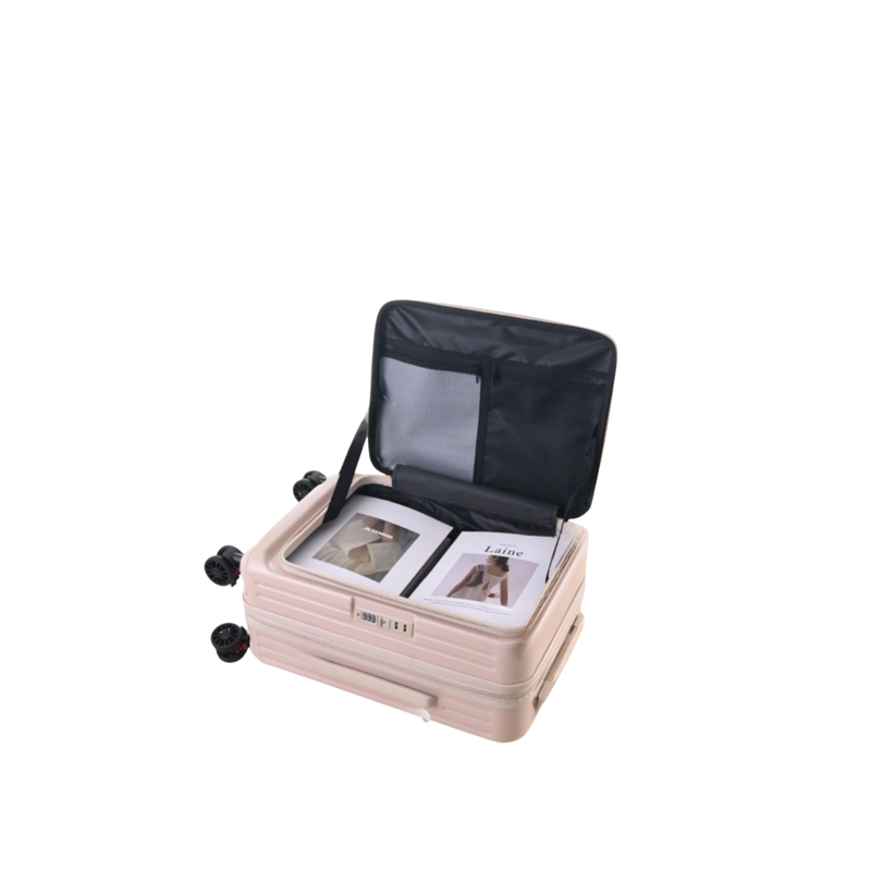 Side‑Open Expandable Suitcase – Zipper Expandable, 1/9 Split (Milk Tea) (TR-HARD-0092)