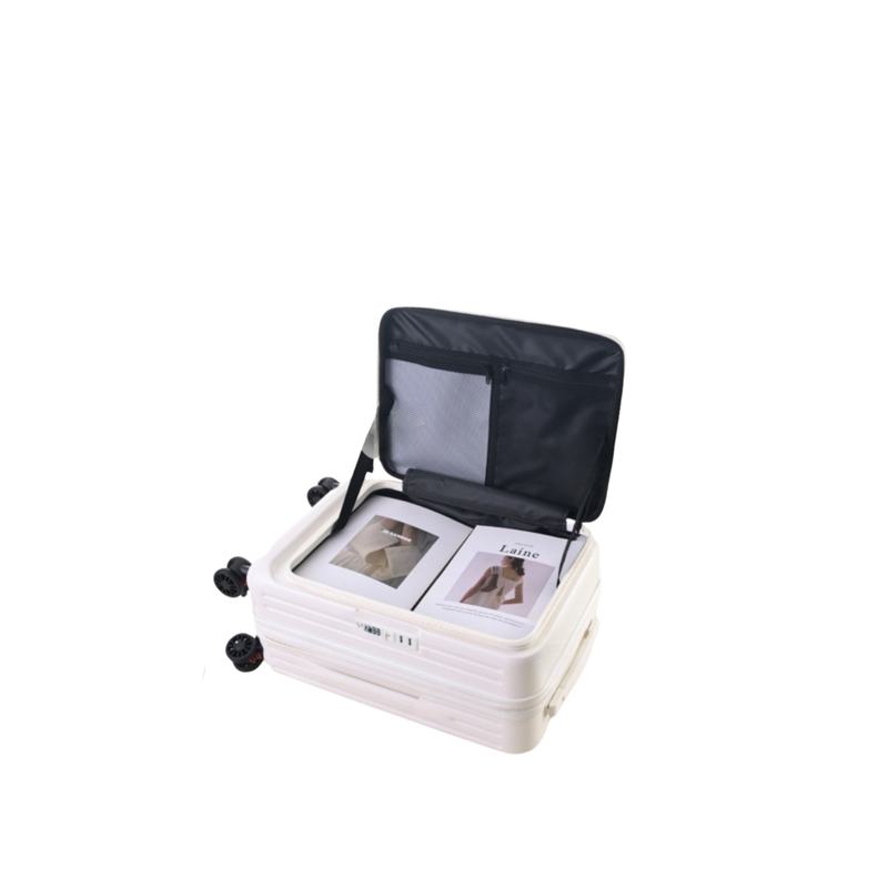 Side‑Open Expandable Suitcase – Zipper Expandable, 1/9 Split (Milky White) (TR-HARD-0091)